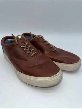 Sperry Brown Leather Low-Top Sneakers with Cream Soles
